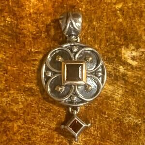 Ross Simons Pendant 14K Gold, Sterling Silver and Garnet